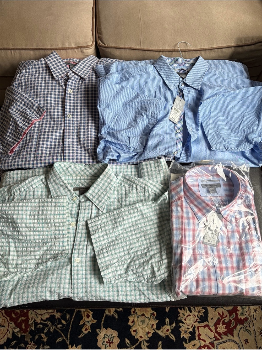 Lot of 4 Men's short sleeve Casual Button-Down Shirt -Johnston & Murphy L XL